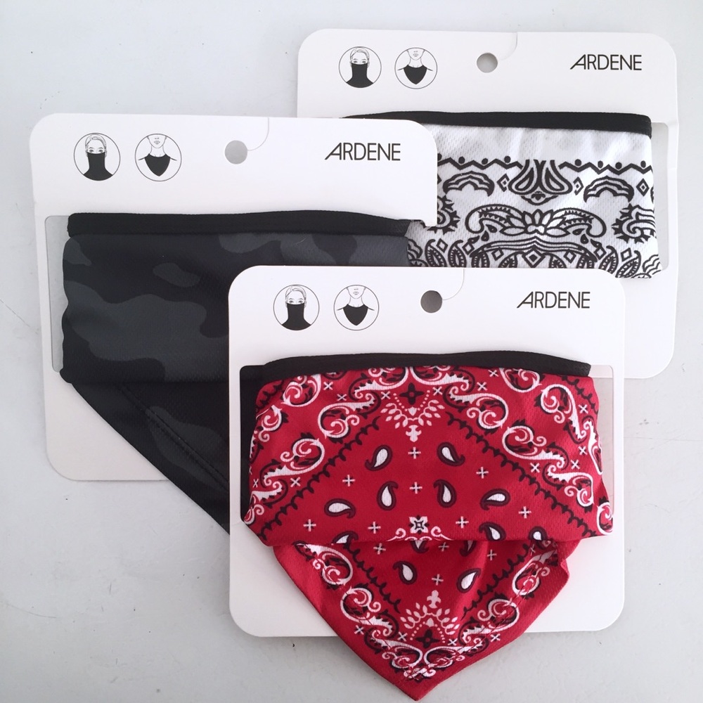 3 Ardene face coverings, scarf-style
